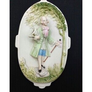 Chase Occupied Japan Colonial Man Ceramic Bisque Wall Plaque Vintage